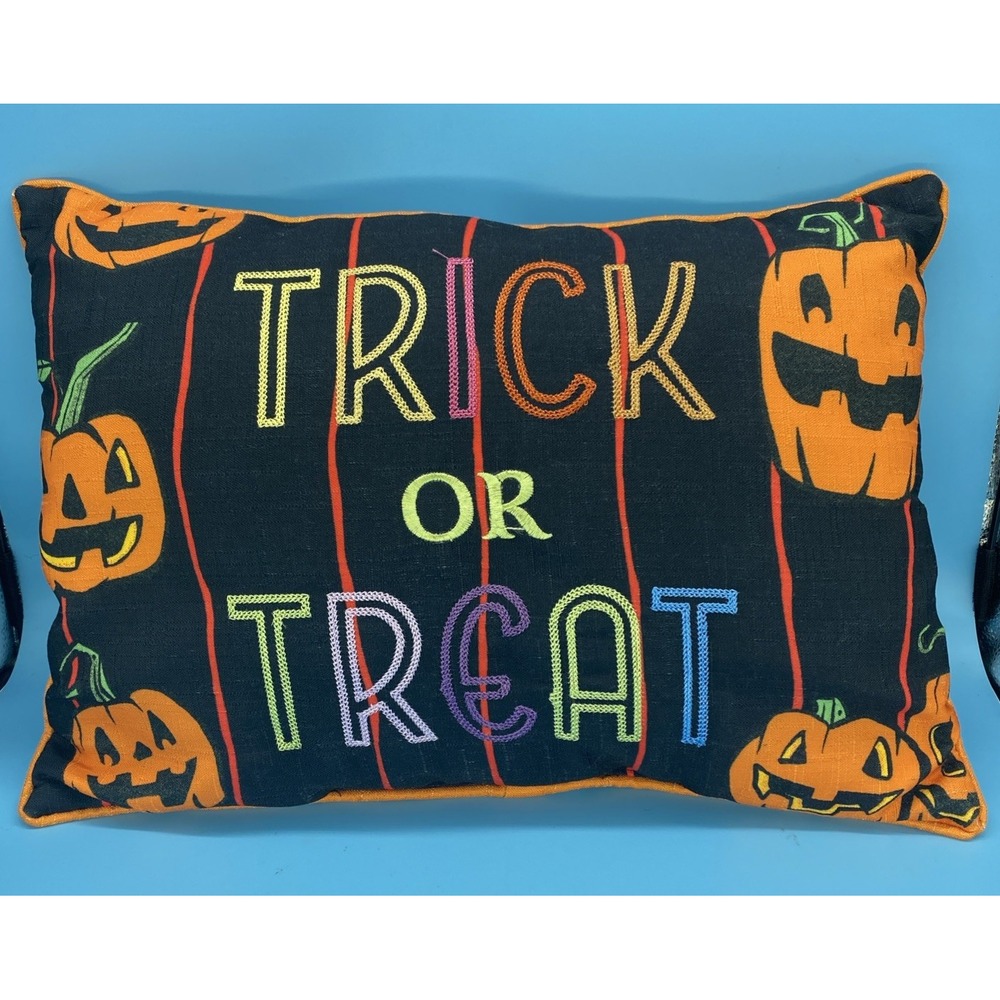 Arden Companies Halloween Throw Pillow Embroidered Trick or Treat Spooky